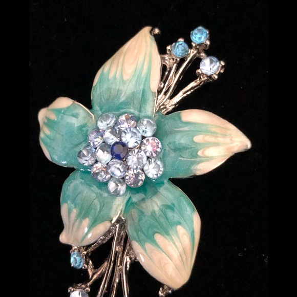 Crystal Sequins Rhinestones Brooch Enamel Flower Crystal Bloom Shiny Romantic - Picture 4 of 14